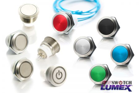 19mm Pushbutton Switches - ITW Lumex Switch offers push button switches with different design options, all of which feature a 19mm panel cutout.